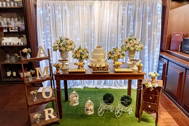 Decoração de Casamento Rústica com cortina de Led